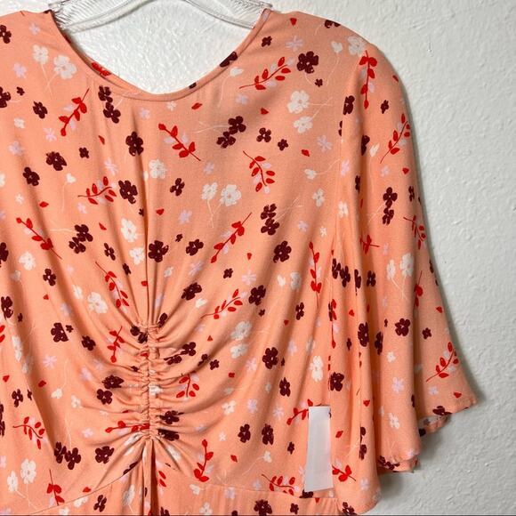 NSR PINK FLORA WHITEL PRINT MIDI WOMEN SHORT SLEEVE DRESS SIZE MEDIUM BRAND NEW - Picture 3 of 8